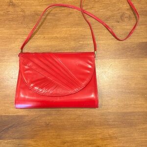 JASMIN Vintage Kidskin Leather Cherry Red Shoulder Bag Clutch Flap Pleated Sexy